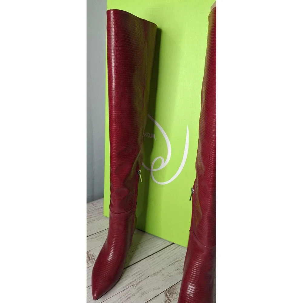 Sam Edelman Ursula Rhubarb Pointed Toe High Knee Kitten Skinny Heel Boot 6M*